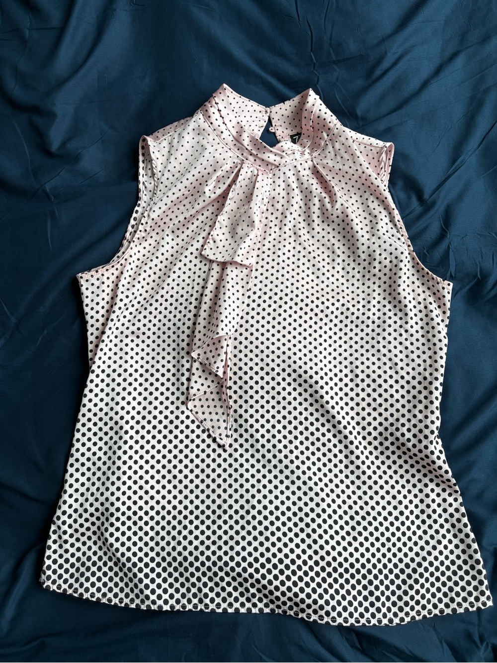 Sleeveless Pink Polka Dot Ruffle Neck Top - Picture 2 of 4